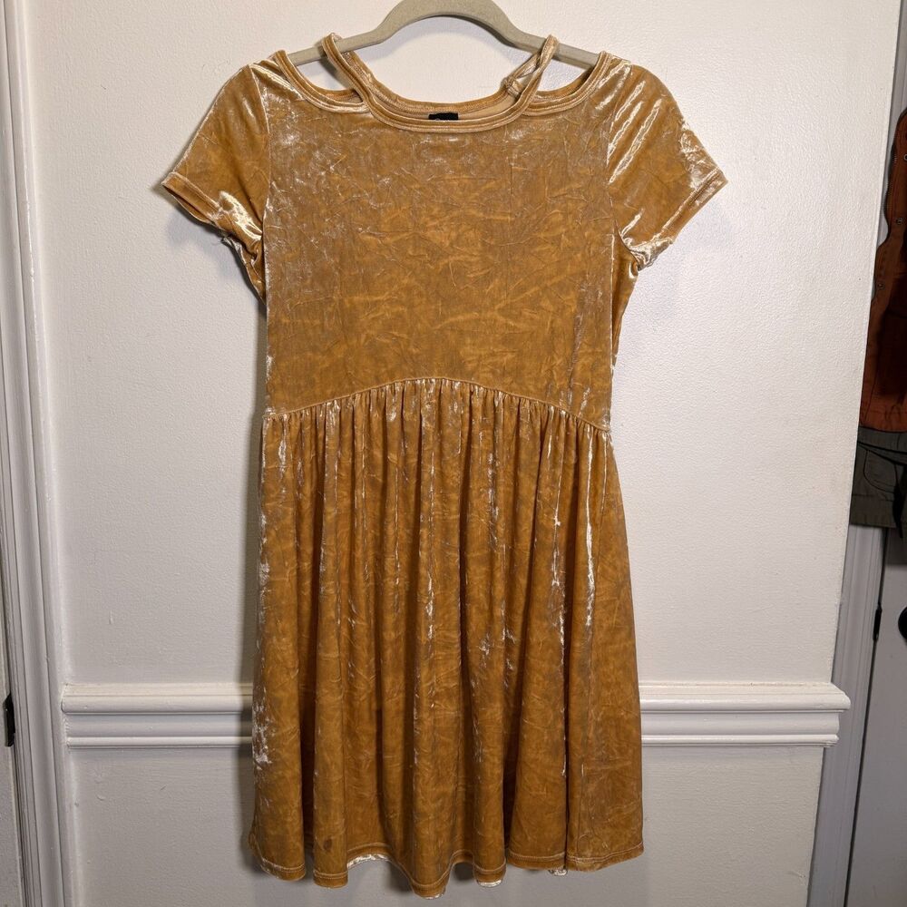 Art Class Girls XL 14/16 Gold Crushed Velvet Dress Cold Shoulder Holiday Party